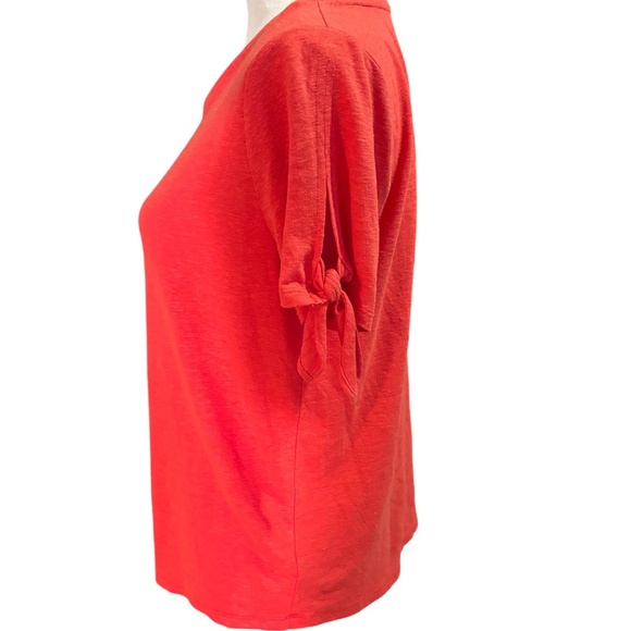Talbots Linen Blend Reddish-Orange Tee With Tie Sleeves Size M - Picture 3 of 5